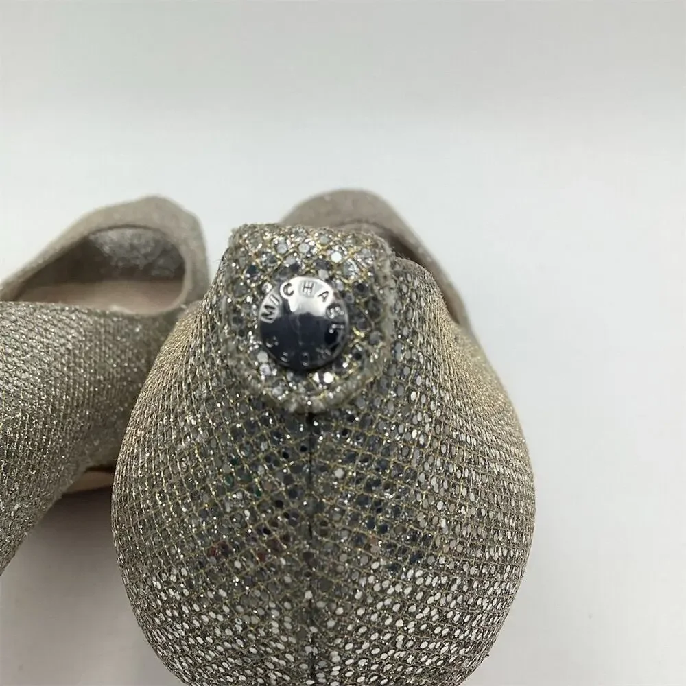 Michael Kors Silver Glitter Peep Toe Platform Heels Size 10‎ Women's